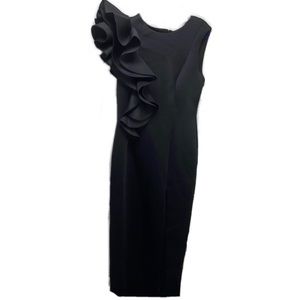 Betsy & Adam Black One Shoulder Ruffle Gown Sz:12